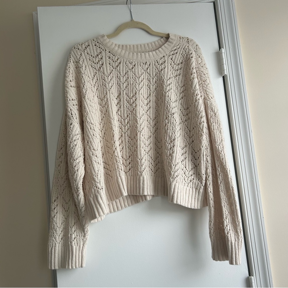 American Eagle Women’s Cream Crochet Knit Long Sleeve Sweater Boho Size XL